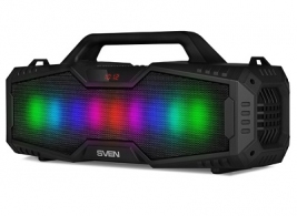 SVEN PS-480 Black, Bluetooth Portable Speaker, 24W RMS, Effective multi-colored lighting, LED display, FM tuner, USB & microSD, built-in lithium battery-2000 mAh, tracks control, AUX stereo input, Headset mode, micro USB or 5V DC power supply thumbnav 1