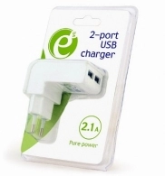 Universal USB Charger - Gembird EG-U2C2A-02-W, 2x USB - 5V/2.1A, Input: 110/240V, White 