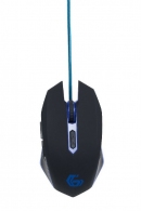 Gembird MUSG-001-B, Gaming Optical Mouse, 2400dpi adjustable, 6 buttons,  Illuminated (Blue light) scroll wheel, logo and side accents; Non-slip rubberized ergonomic design, Practical tangle free nylon mesh cable, USB, Black thumbnav 1