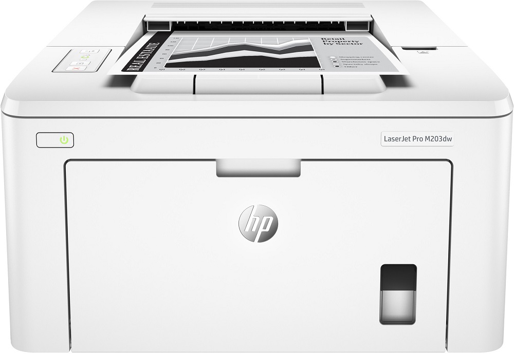 Printer HP LaserJet Pro M203dw, White, A4, 1200 dpi, up to 28 ppm, 256MB, Duplex, Up to 30000 pages/month, USB 2.0, Ether 10/100, Wi-Fi 802.11b/g/n, PCL5c, PCL6, Postscript, HPePrint, Apple AirPrint™, CF230A Cartridge (~1600 pages) Starter ~1000pages photo 1