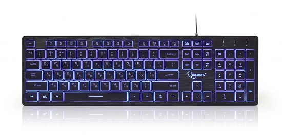 Gembird KB-UML3-01-RU Multimedia keyboard, Silent, 3-color backlight, 12 practical multimedia hotkeys, RU layout, USB, Black photo 1