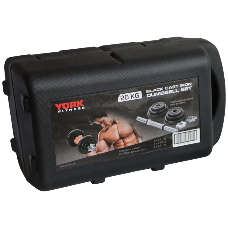 Гантель наборная 20 кг YORK Black Cast Iron Dumbbell Spinlock in PVC case photo 2