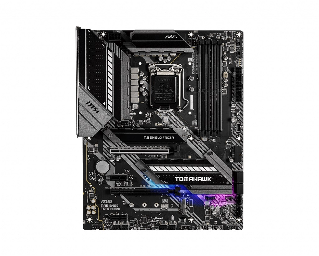 MSI MAG B460 TOMAHAWK, Socket 1200, Intel® B460 (10th Gen CPU), Dual 4xDDR4-2933, CPU Intel graphics, DP, HDMI, 2xPCIe X16, 6xSATA3, RAID, 2xM.2 slot, 2xPCIeX1, ALC1200 HDA, 2x2.5/1GbE LAN, SPDIF, 2xUSB3.2Gen2x2Typec-C, 6xUSB3.2, RGB MysticLight, ATX photo 1