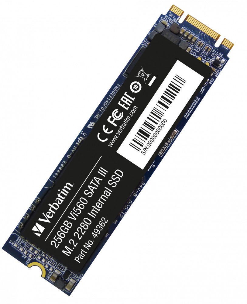 M.2 SATA SSD 256GB  Verbatim Vi560 S3, SATA 6Gb/s, M.2 Type 2280 form factor, Sequential Reads: 560 MB/s, Sequential Writes: 460 MB/s, Max Random 4k: Read: 102,000 IOPS / Write: 80,000 IOPS, Phison Controller, 3D NAND TLC photo 1