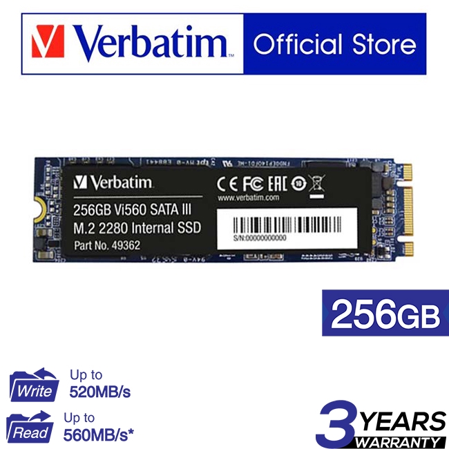 M.2 SATA SSD 256GB  Verbatim Vi560 S3, SATA 6Gb/s, M.2 Type 2280 form factor, Sequential Reads: 560 MB/s, Sequential Writes: 460 MB/s, Max Random 4k: Read: 102,000 IOPS / Write: 80,000 IOPS, Phison Controller, 3D NAND TLC photo 2