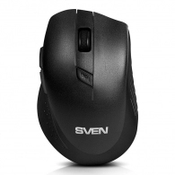 SVEN RX-425W Wireless, Optical Mouse, 2.4GHz, Nano Receiver, 800/1200/1600 dpi, DPI resolution switch, Two additional navigation buttons (Forward and Back), USB, Black 