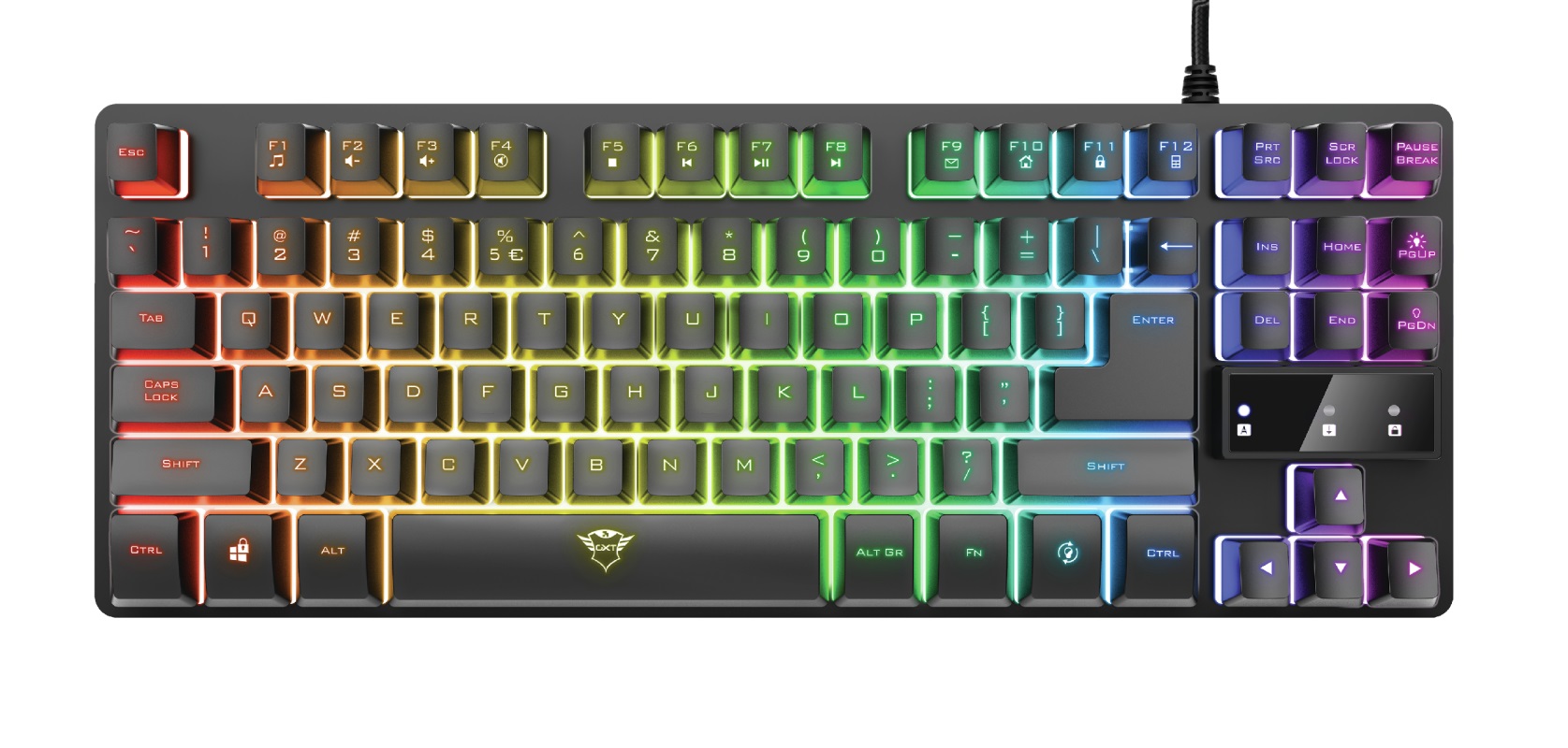 Trust Gaming GXT 833 Thado TKL Illuminated Keyboard, Backlight (RGB), Compact TKL design (80%) takes up limited space on your desk or in your bag, Anti-Ghosting: Up to 10 simultaneous key presses, 12 direct access media keys, USB,1.8m,  RU, Black photo 1