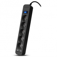 Surge Protector SVEN SF-05LU, 5 Sockets + 2 USB (2,4 A) , 5.0m, Black, color box thumbnav 1