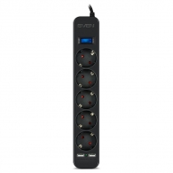 Surge Protector SVEN SF-05LU, 5 Sockets + 2 USB (2,4 A) , 5.0m, Black, color box thumbnav 2