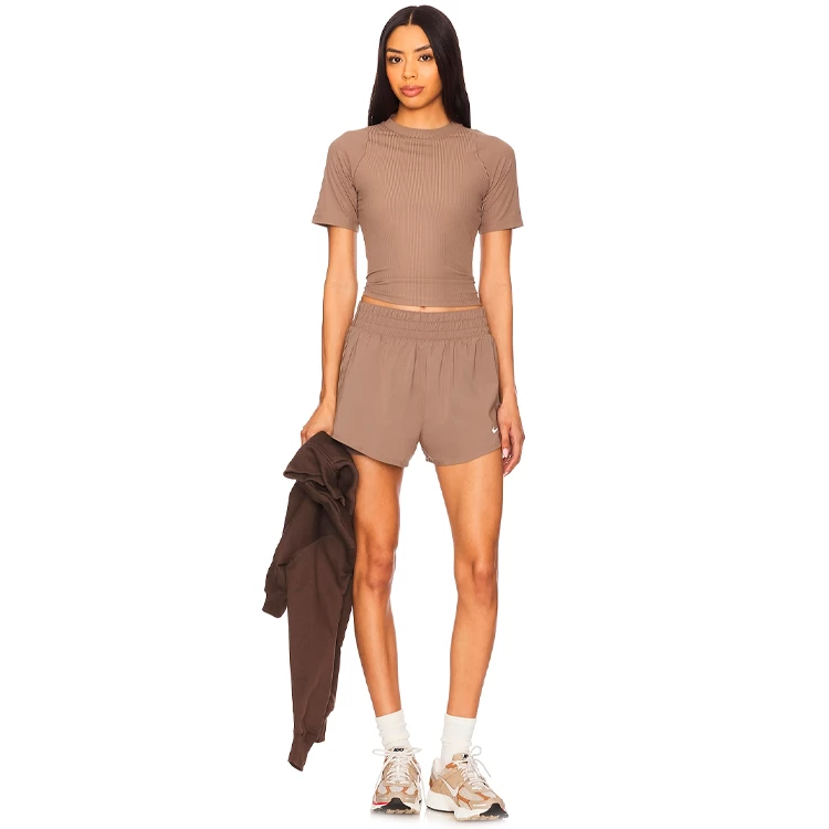 Футболка Nike W NK INF DF SS TOP WD RIB L Коричневый Женский photo 4