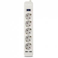 Surge Protector SVEN SF-05LU, 5 Sockets + 2 USB (2,4 A) , 3.0m, White, color box thumbnav 1