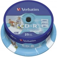 Verbatim DataLifePlus CD-R AZO 700MB 52X WIDE PRINTABLE SURFACE ID BRANDED -Spindle 25pcs. 