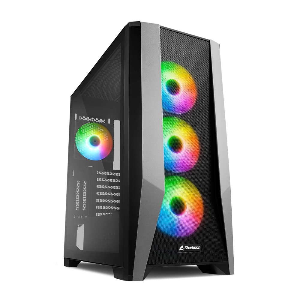 Корпус Sharkoon TG7M RGB / no PSU / Side panel / 4x120mm A-RGB LED / ATX / Black photo 1