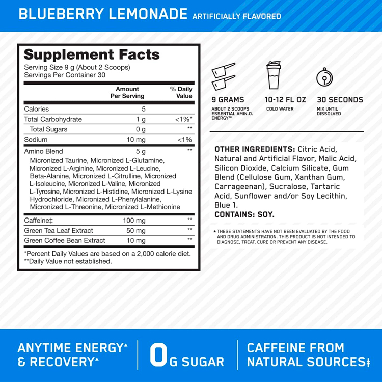 Аминокислоты Optimum Nutrition Essential Amino Energy Blueberry Lemon 270г photo 2