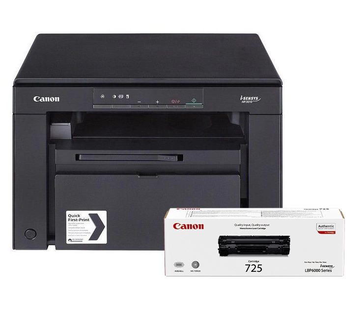 MFD Canon MF3010 (+1 x CRG725); Mono Printer/Copier/Color Scanner, A4, 18 ppm, 1200x600 dpi, 64Mb, Scan 9600x9600dpi-24 bit, Paper Input (Standard) 250-sheet tray, USB 2.0, CRG725 (1600 pages 5%), CRG 325, 700 pages starter. photo 1
