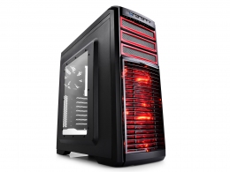 DEEPCOOL "KENDOMEN RD" ATX Case, with Side-Window, without PSU, Tool-less, 5 fans pre-installed (2x 120mm Red LED fan and 3x 120mm black fan), Fan-speed adjusting switch, Bottom mounted PSU, 1xUSB3.0, 2xUSB2.0 /Audio, Black/Red thumbnav 1