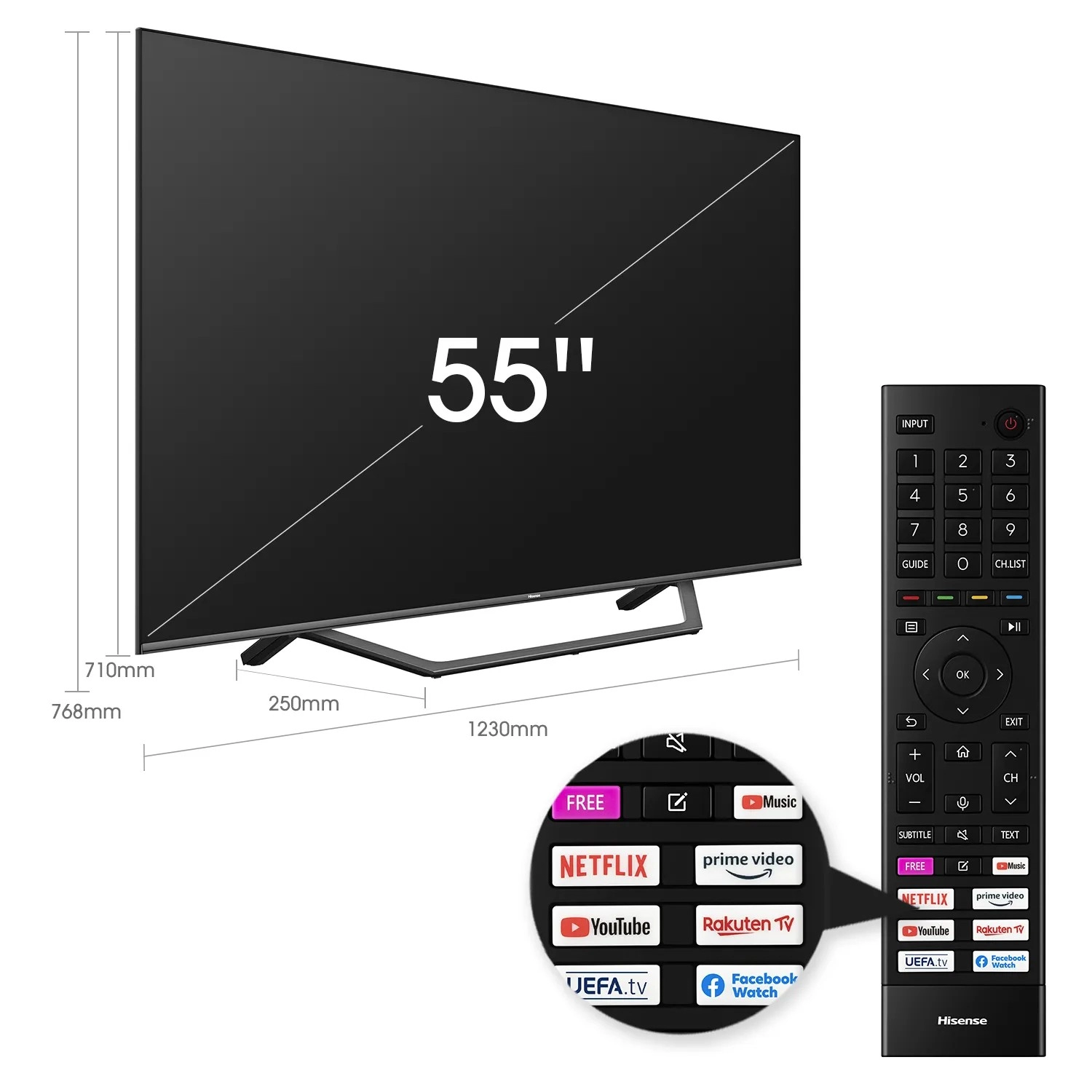 55" LED TV Hisense 55A7GQ, Black (3840x2160 UHD Quantum Dot Display, PCI 2000 Hz, SMART TV (VIDAA U5.0 OS), 3 x HDMI2.0, 2 x USB, Display color depth 8bit+FRC, HDR10, HLG, Wi-Fi (2.4GHz+5GHz), DVB-T/T2/C/S2, Speakers 2 x 10W Dolby Audio, VESA 300x300, 12. photo 7