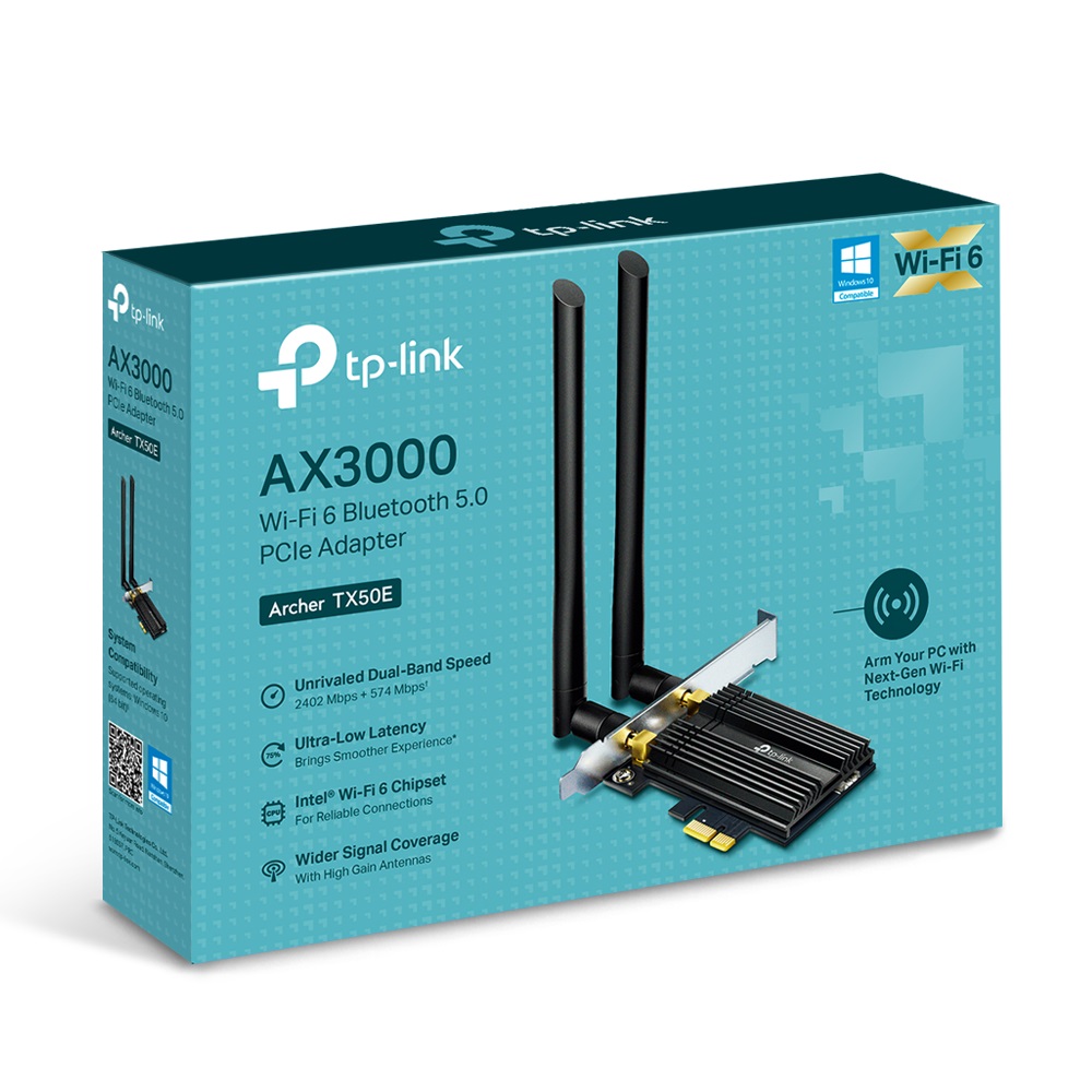 TP-LINK Archer TX50E  AX3000 Wi-Fi 6 + BT5.0 PCI Express Adapter, 2402Mbps on 5GHz + 574Mpbs on 2.4GHz, 802.11ax/ac/n/g/b/a, 2 Dual Band detachable аntennas, Bluetooth 5.0 photo 2