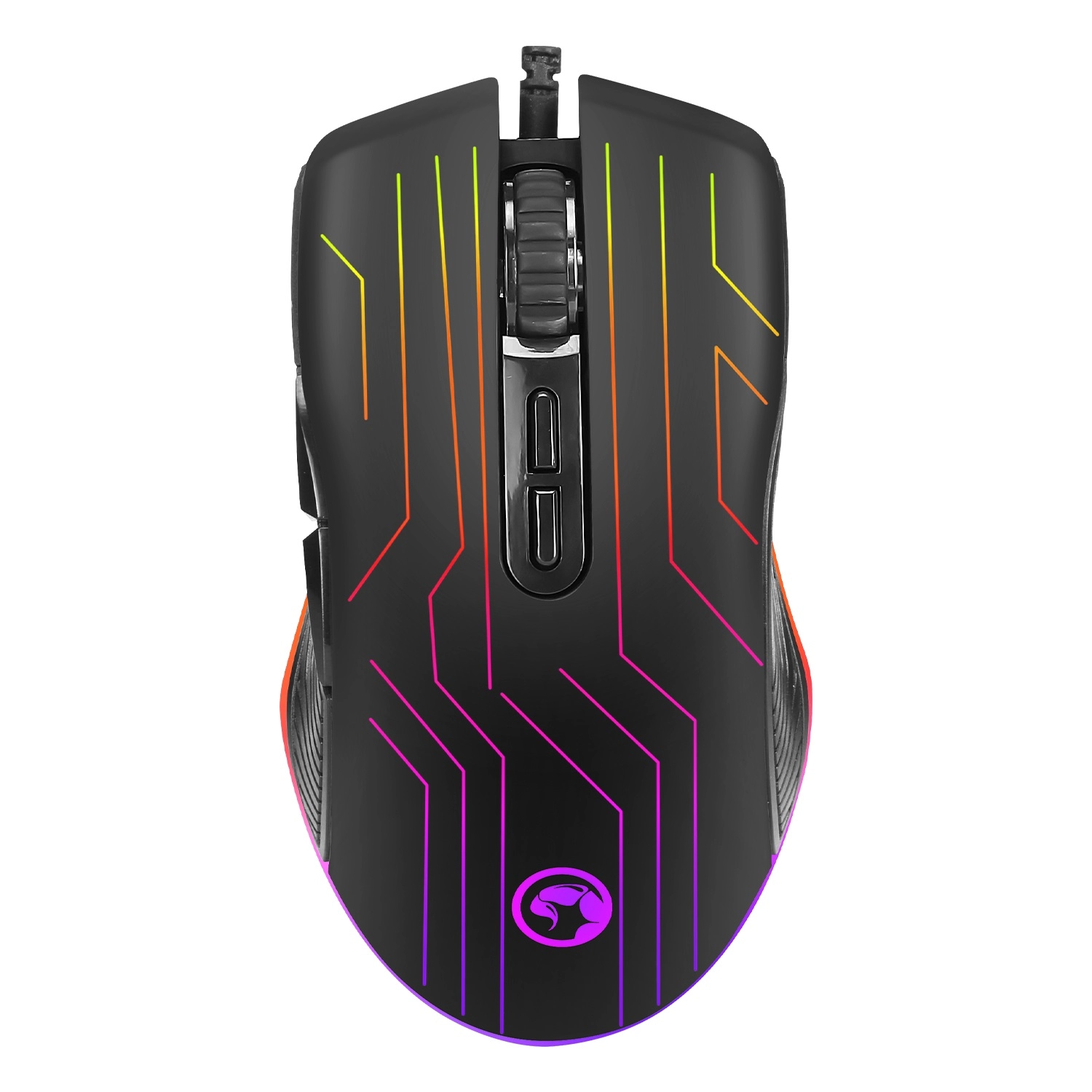 MARVO "M313", Gaming Mouse, 800/1600/2400/3200/4800/6400 dpi adjustable, Optical sensor, 7 (programmable) buttons, RGB , Braided cable, USB, Black photo 1