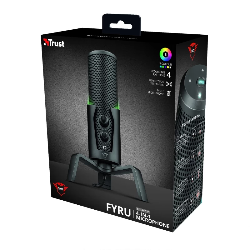Trust Gaming GXT 258 Fyru USB 4-in-1 Streaming Microphone, Digital USB connection, 4 recording patterns: cardioid, bidirectional, stereo and omnidirectional for optimised audio recordings in any situation, Adjustable LED lighting in 5 colours, 1.8m photo 7