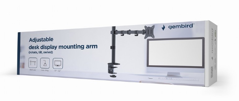 Arm for 1 monitor 17”-32”  Gembird MA-D1-01, Adjustable desk display mounting arm (rotate, tilt, swivel),  VESA 75/100, up to 9 kg, black photo 3