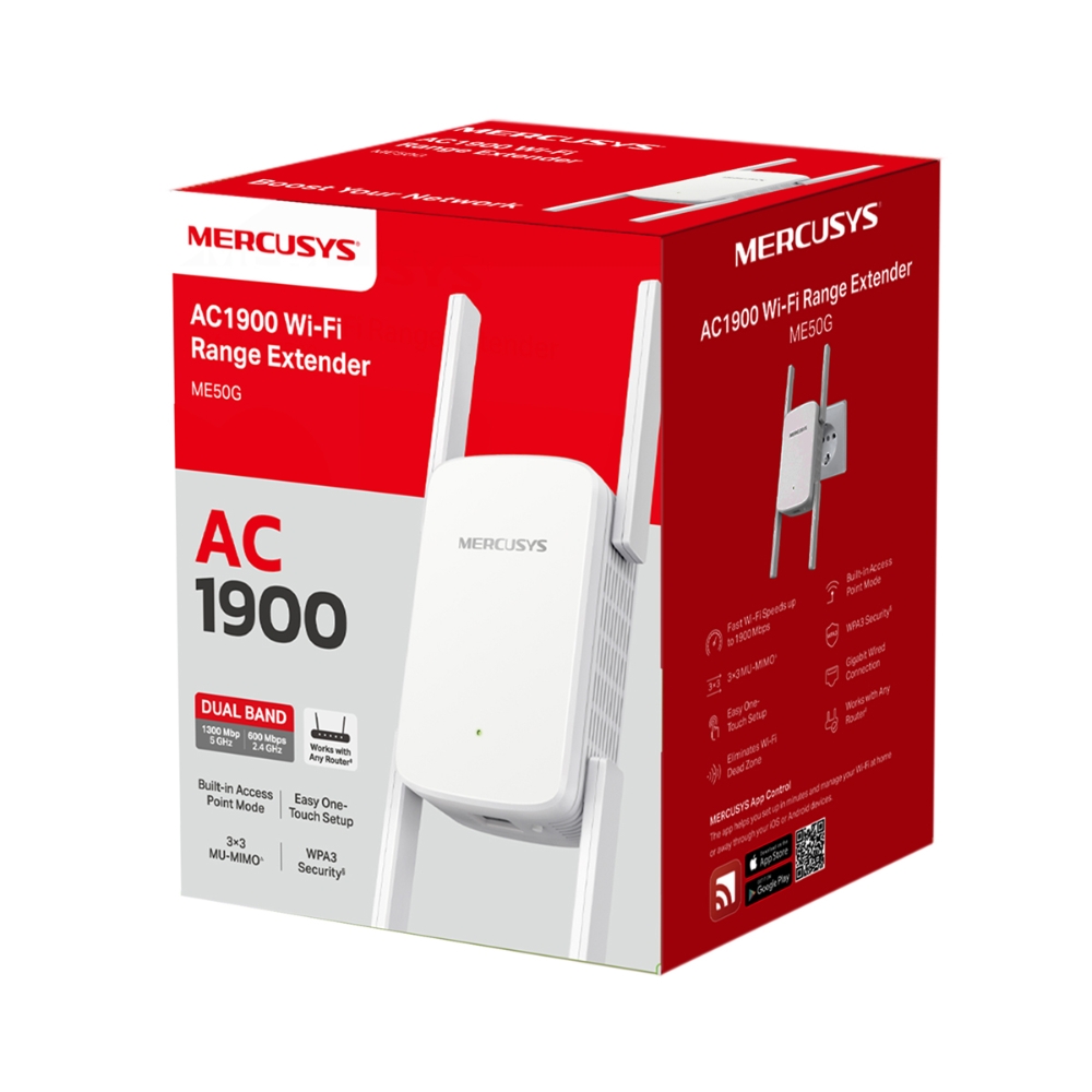 Усилители сигнала MERCUSYS ME50G / AC1900 Dual Band / Wi-Fi5 / 1 Lan Port / 4 external antennas photo 3