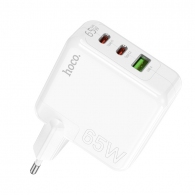USB Charger  HOCO C115A Header Three-port, 2 x USB-C + 1 x USB, USB-C 1/2: up to 65W, USB-A: up to 18W, up to PD65W / QC3.0, GaN, White thumbnav 1