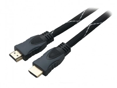 Cable HDMI - 7.5m - Brackton ”Professional” K-HDE-BKR-0750.BS, 7.5 m, High Speed HDMI® Cable with Ethernet, male-male, up to 2160p 2Kx4K, 3D capable, with 24k gold plated contacts, triple shielded, 2 ferrites, dust caps, black/silver nylon sleeve photo 1