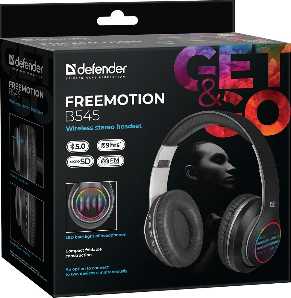 Наушники Defender Free Motion B545 Черный Беспроводные / Дом и Офис / Черный photo 6