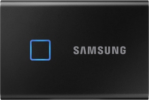 M.2 External SSD 500GB Samsung T7 Touch USB 3.2, Black, USB-C, Fingerprint Security, Includes USB-C to A / USB-C to C cables, Sequential Read/Write: up to 1050/1000 MB/s, V-NAND (TLC), Windows/Mac/PS4/Xbox One compatible, Light, Portable, Durable thumbnav 1
