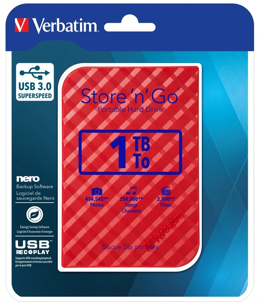 2.5” HDD Extern Verbatim ”Store 'n' Go” / USB3.0 / 1.0TB / Red photo 4