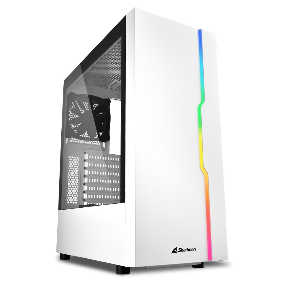 Sharkoon RGB SLIDER White  ATX Case, with Side Panel of Tempered Glass, without PSU, Tool-free, Cable Management, Front Panel w/1xARGB LED Strip, Pre-Installed Fans: Rear 1x120mm, ARGB Controller, 2x3.5" / 5x2.5", 2xUSB3.0, 1xUSB2.0, 1xHeadphones, 1xMic,  photo 1
