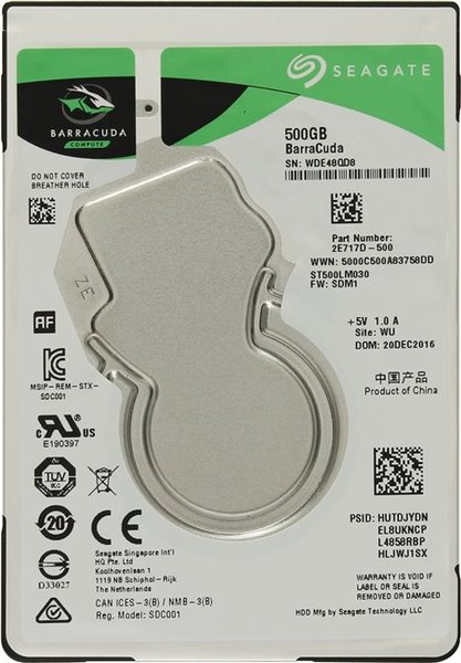 2.5" HDD 500GB  Seagate ST500LM030 	BarraCuda™ Compute, 5400rpm, 128MB, 7mm, SATAIII, WL photo 1