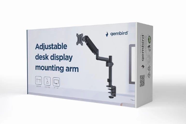 Arm for 1 monitor 17”-32” - Gembird MA-DA1P-01, Adjustable desk display mounting arm, Gas spring 2-9 kg, VESA 75/100, arm rotates, extends and retracts, tilts to change reading angles, and allows to rotate display from landscape-to-portrait mode photo 3