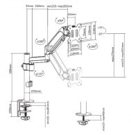 Arm for 1 monitor 17”-32” - Gembird MA-DA1P-01, Adjustable desk display mounting arm, Gas spring 2-9 kg, VESA 75/100, arm rotates, extends and retracts, tilts to change reading angles, and allows to rotate display from landscape-to-portrait mode thumbnav 2