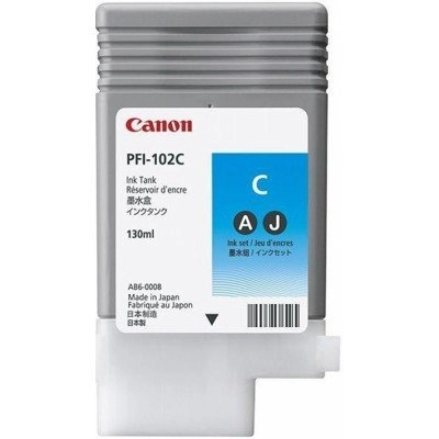 Ink Cartridge Canon PFI-102 C, cyan, 130ml for iPF500,510,600,605,610,650,655,700,710,720,750,755,760,765 photo 1