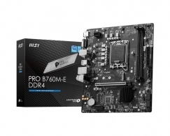 MSI PRO B760M-E DDR4, Socket 1700, Intel® B760 (13/12th Gen CPU), CPU graphics, VGA, HDMI, Dual 2xDDR4-4800, 1xPCIe X16 4.0, 4xSATA3, RAID, 1xM.2 4.0, 1xM.2 4.0, 1xPCIe X1, ALC897 7.1 HDA, 1xGbE LAN, 4xUSB3.2, RGB Led, mATX 