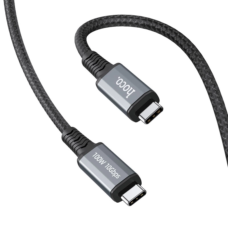 Cable  USB-C to USB-C HOCO “US01”,  1.2m,  Black, USB3.1 GEN2 up to PD100W charging power for laptop, 10Gbps, Charging Data Cable, 4K 60Hz HD screen mirroring, E-marker chip, Outer material: Nylon braid + Aluminum alloy. photo 1