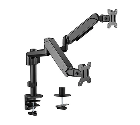 Arm for 2 monitors 17”-32” - Gembird MA-DA2P-01, Adjustable desk 2 displays mounting arm, Gas spring 2-9 kg, VESA 75/100, arm rotates, extends and retracts, tilts to change reading angles, and allows to rotate display from landscape-to-portrait mode photo 1