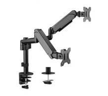 Arm for 2 monitors 17”-32” - Gembird MA-DA2P-01, Adjustable desk 2 displays mounting arm, Gas spring 2-9 kg, VESA 75/100, arm rotates, extends and retracts, tilts to change reading angles, and allows to rotate display from landscape-to-portrait mode 