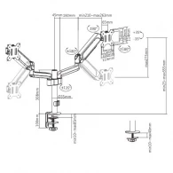 Arm for 2 monitors 17”-32” - Gembird MA-DA2P-01, Adjustable desk 2 displays mounting arm, Gas spring 2-9 kg, VESA 75/100, arm rotates, extends and retracts, tilts to change reading angles, and allows to rotate display from landscape-to-portrait mode thumbnav 2