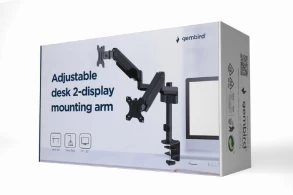 Arm for 2 monitors 17”-32” - Gembird MA-DA2P-01, Adjustable desk 2 displays mounting arm, Gas spring 2-9 kg, VESA 75/100, arm rotates, extends and retracts, tilts to change reading angles, and allows to rotate display from landscape-to-portrait mode thumbnav 3