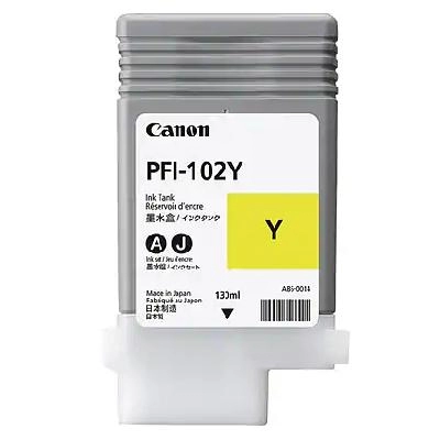 Ink Cartridge Canon PFI-102 Y, yellow, 130ml for iPF500,510,600,605,610,650,655,700,710,720,750,755,760,765 photo 1