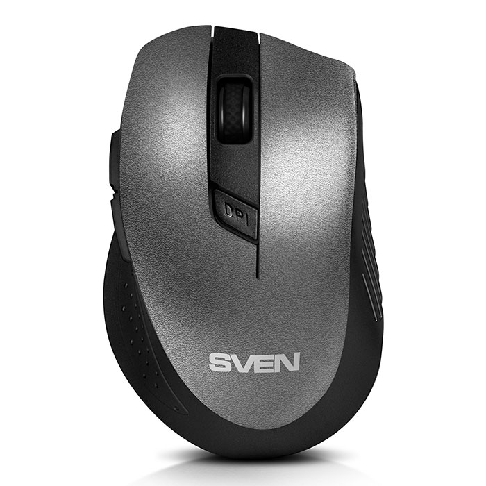 SVEN RX-425W Wireless, Optical Mouse, 2.4GHz, Nano Receiver, 800/1200/1600 dpi, DPI resolution switch, Two additional navigation buttons (Forward and Back), USB, Gray photo 1