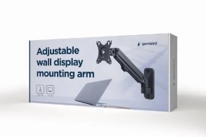 Monitor wall mount arm for 1 monitor up to 27”  Gembird MA-WA1-01, Adjustable wall display mounting arm (rotate, tilt, swivel),  VESA 75/100, up to 9 kg, black thumbnav 3