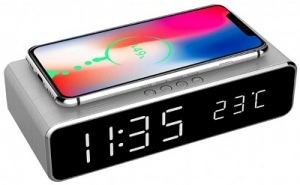 Gembird DAC-WPC-01 Digital alarm Clock with Wireless charging function, Black 