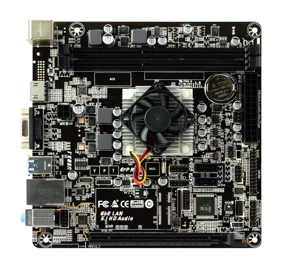 BIOSTAR A68N-5600E, MB + CPU onboard: Quad-core AMD A4-3350B (2.0-2.4GHz), 2xDDR3-1600, AMD Radeon R4 Graphics, support HDCP, VGA, HDMI, 1x PCI-Ex16, 2xSATA3, RAID, COM Header, ALC887 5.1-Ch HD A, GbE LAN, 2xUSB3.1 Gen 1, mini-ITX photo 1