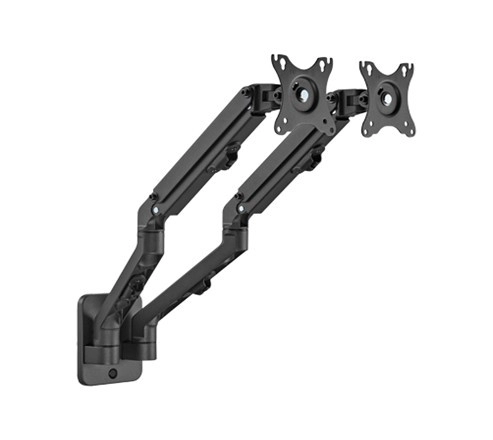 Monitor wall mount arm for 2 monitors up to 17-27”  Gembird MA-WA2-01, Adjustable wall 2 display mounting arm (rotate, tilt, swivel),  VESA 75/100, up to 7 kg, black photo 1