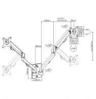 Monitor wall mount arm for 2 monitors up to 17-27”  Gembird MA-WA2-01, Adjustable wall 2 display mounting arm (rotate, tilt, swivel),  VESA 75/100, up to 7 kg, black thumbnav 2