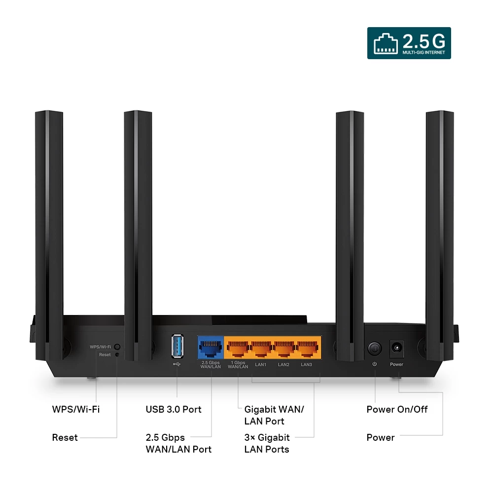 Wi-Fi Router TP-LINK Archer AX55 Pro / AX3000 Dual Band / Wi-Fi6 / Gigabit / 1x1 Gbps WAN/LAN port + 3xGigabit LAN ports + 1xUSB3.0/ 4 external antennas photo 3